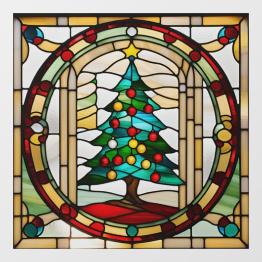 Faux glas-in-lood kerstboom groot raamsticker (Vel)
