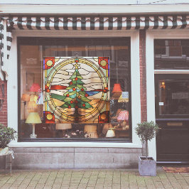 Faux glas-in-lood kerstboom groot raamsticker