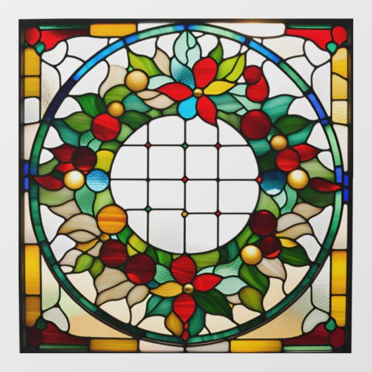 Faux glas-in-lood kerstkrans groot raamsticker (Vel)