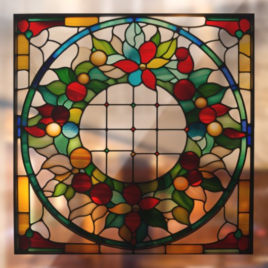 Faux glas-in-lood kerstkrans groot raamsticker (Vel 2)