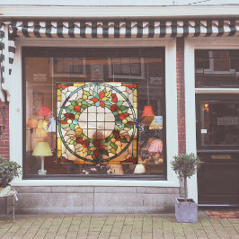 Faux glas-in-lood kerstkrans groot raamsticker