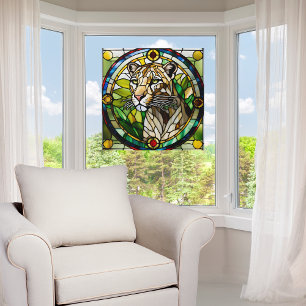 Faux Glas in lood leeuwin Raamsticker