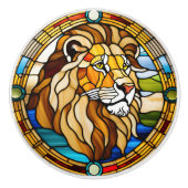 Faux Glas in lood Lion Keramische Knop (Voorkant)