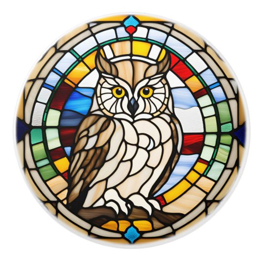 Faux Glas in lood Owl Keramische Knop (Voorkant)