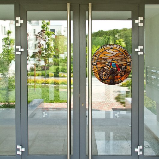 Faux glas-in-lood ronde  motorfiets raamsticker