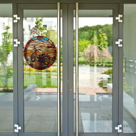 Faux glas-in-lood ronde  motorfiets raamsticker