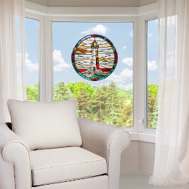 Faux glas-in-lood ronde  vuurtoren raamsticker