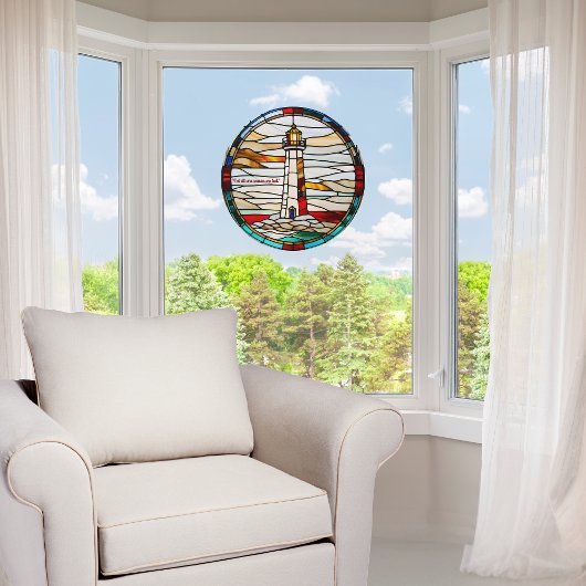 Faux glas-in-lood ronde  vuurtoren raamsticker