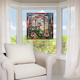 Faux Glas in lood Roos Garden Raamsticker