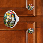 Faux Glas in lood Rooster Keramische Knop