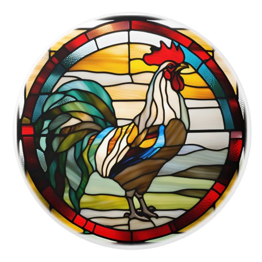 Faux Glas in lood Rooster Keramische Knop (Voorkant)
