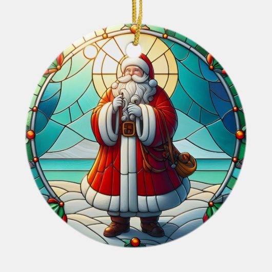 Faux Glas in lood Santa Christmas Ornament 1 (Voorkant)