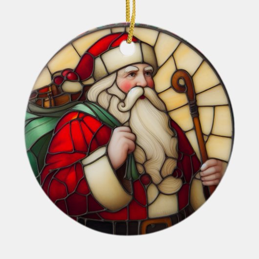 Faux Glas in lood Santa Christmas Ornament 2 (Voorkant)