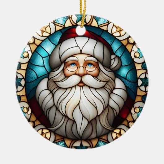 Faux Glas in lood Santa Christmas Ornament 4 (Voorkant)