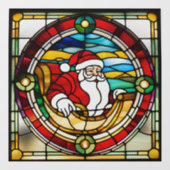 Faux glas-in-lood Santa Claus in slee groot Raamsticker (Vel)