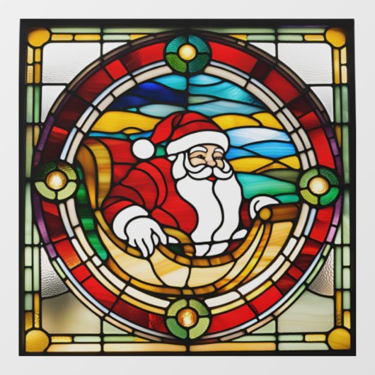 Faux glas-in-lood Santa Claus in slee groot Raamsticker (Vel)