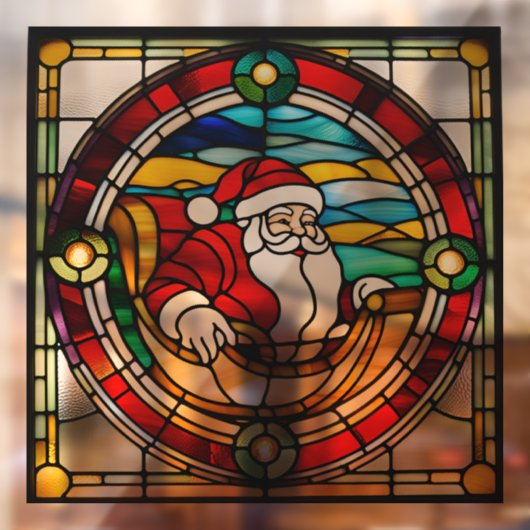 Faux glas-in-lood Santa Claus in slee groot Raamsticker (Vel 2)