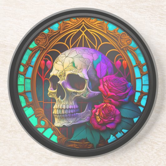 Faux Glas in lood schedel Zandsteen Onderzetter (Voorkant)