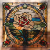 Faux Glas in lood Single Pink Rose Raamsticker (Vel 2)
