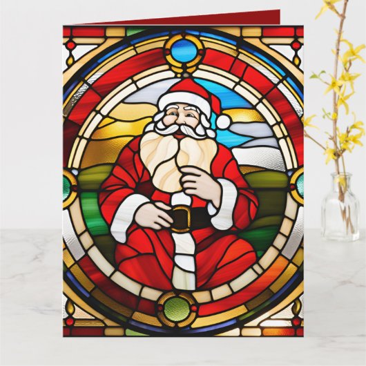 Faux Glas in lood Sitting Santa Kaart (Gele Bloem)