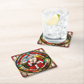 Faux Glas in lood Sitting Santa Kartonnen Onderzetters (Insitu)