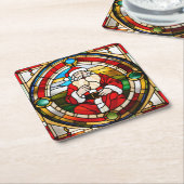 Faux Glas in lood Sitting Santa Kartonnen Onderzetters (Schuin)