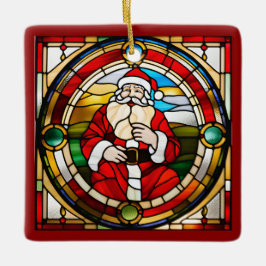 Faux Glas in lood Sitting Santa Keramisch Ornament