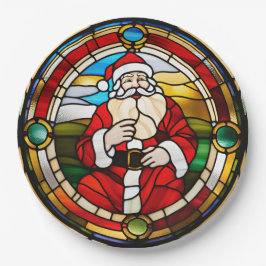 Faux Glas in lood Sitting Santa Papieren Bordje