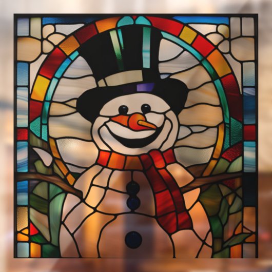 Faux glas-in-lood sneeuwpop groot raamsticker (Vel 2)