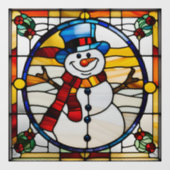 Faux glas-in-lood sneeuwpop groot raamsticker (Vel)