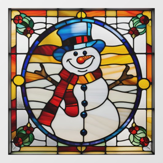 Faux glas-in-lood sneeuwpop groot raamsticker (Vel)