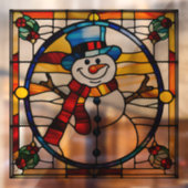 Faux glas-in-lood sneeuwpop groot raamsticker (Vel 2)