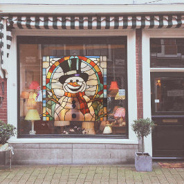 Faux glas-in-lood sneeuwpop groot raamsticker