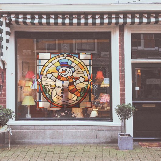 Faux glas-in-lood sneeuwpop groot raamsticker