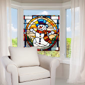 Faux glas-in-lood sneeuwpop groot raamsticker