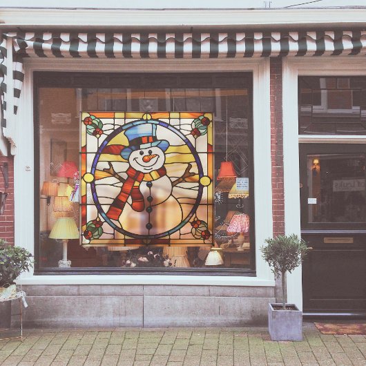 Faux glas-in-lood sneeuwpop groot raamsticker