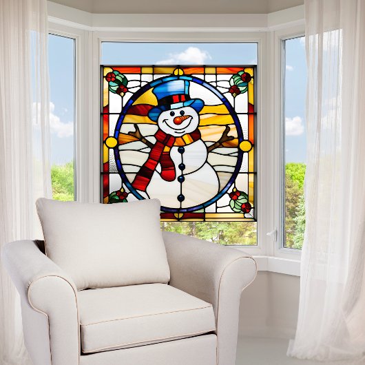 Faux glas-in-lood sneeuwpop groot raamsticker