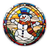 Faux Glas in lood Snowman Keramische Knop (Voorkant)