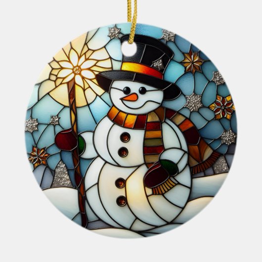 Faux Glas in lood Snowman Kerstversiering Keramisch Ornament (Voorkant)