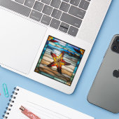 Faux Glas in lood Starfish Sticker (Laptop met iPhone)