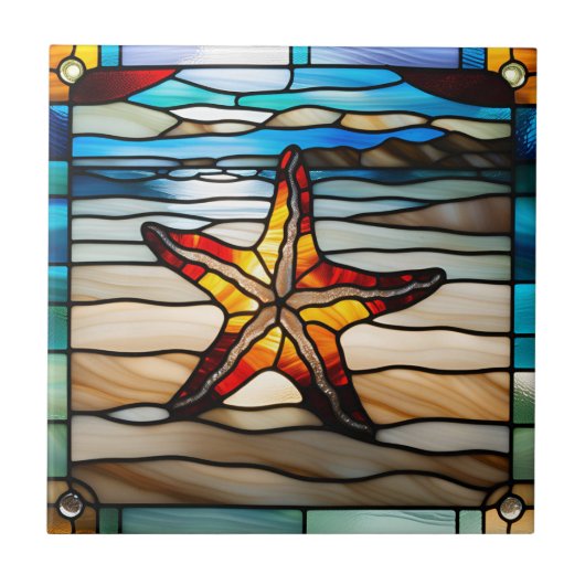 Faux Glas in lood Starfish Tegeltje (Voorkant)
