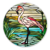 Faux Glas in lood Tropical Flamingo Keramische Knop (Voorkant)