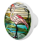 Faux Glas in lood Tropical Flamingo Keramische Knop (Rechts)
