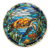 Faux Glas in lood Zee Turtle Keramische Knop (Voorkant)