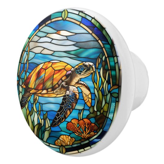 Faux Glas in lood Zee Turtle Keramische Knop (Rechts)