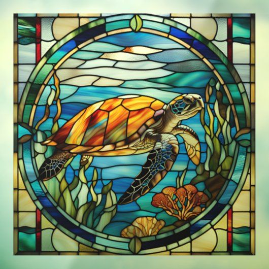 Faux Glas in lood Zee Turtle Window Cling Raamsticker (Vel 3)