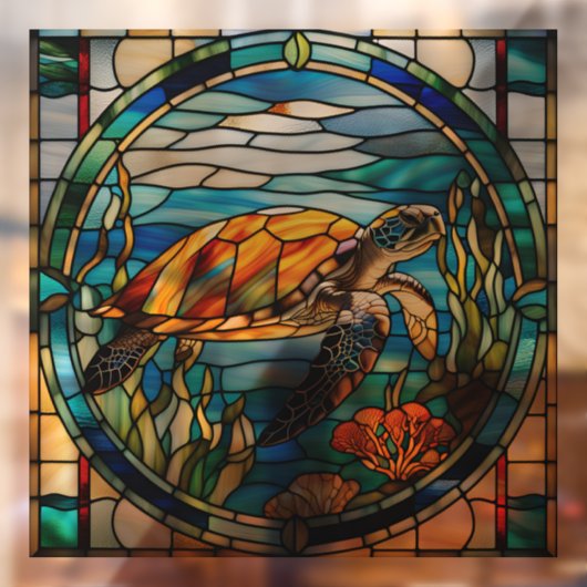 Faux Glas in lood Zee Turtle Window Cling Raamsticker (Vel 2)