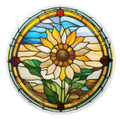 Faux Glas in lood Zonnebloem Keramische Knop (Voorkant)