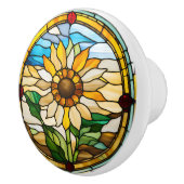 Faux Glas in lood Zonnebloem Keramische Knop (Rechts)