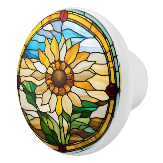 Faux Glas in lood Zonnebloem Keramische Knop (Rechts)